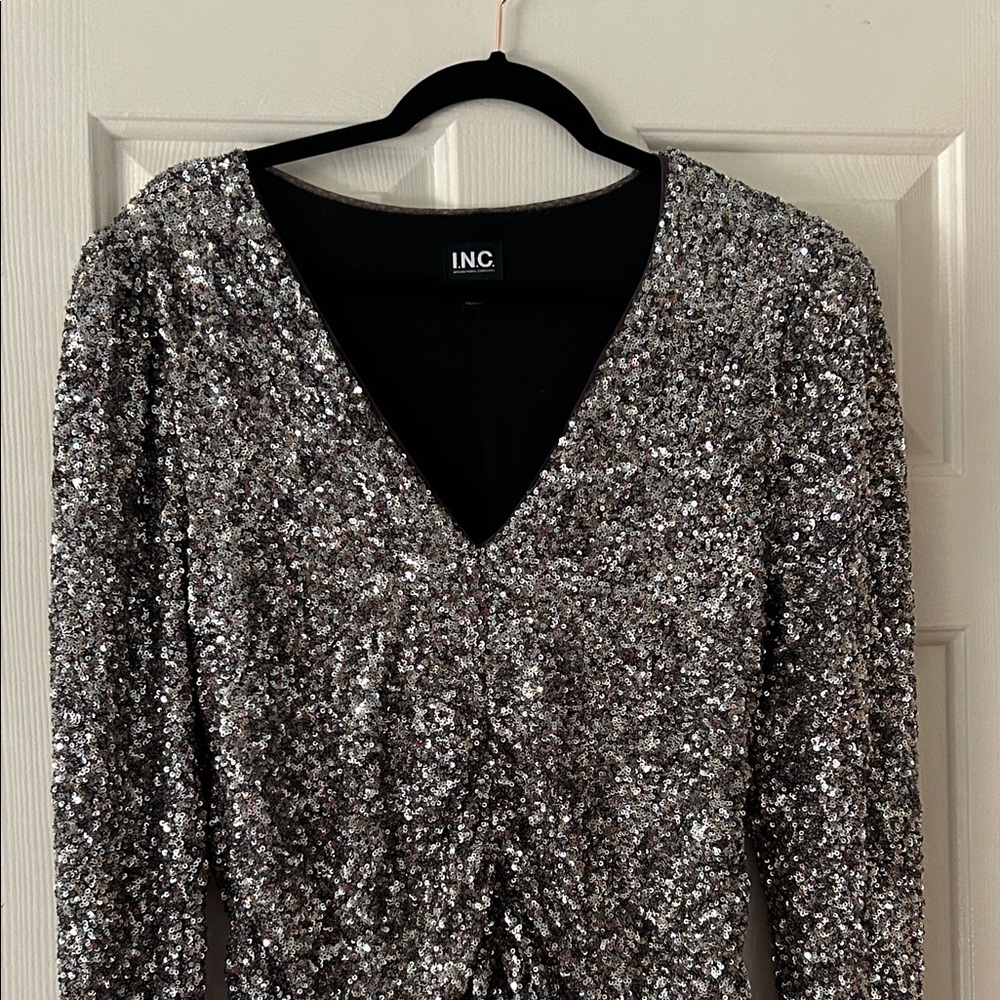 INC International Concepts Glittering Silver Long Sleeve Dress never worn